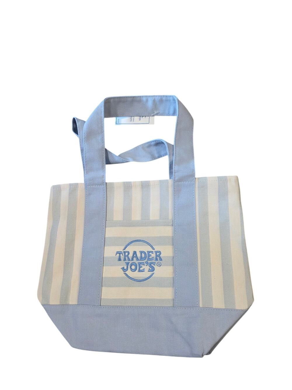 Trader Joe’s Mini Striped Canvas Tote Bag Blue NEW Reusable Sustainable